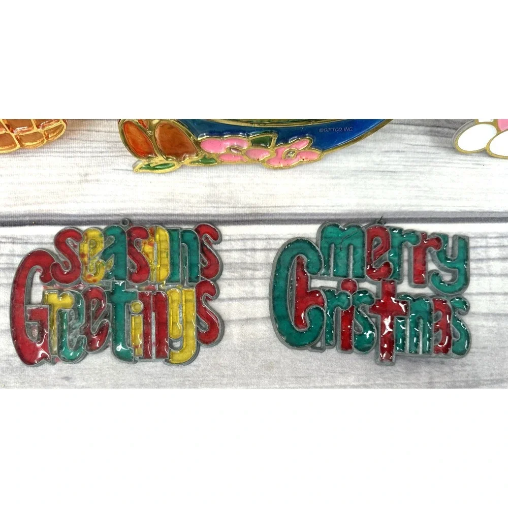VINTAGE CHRISTMAS STAINED GLASS / EASTER PLASTIC STAINED‎ GLASS LOOK SUNCATCHERS